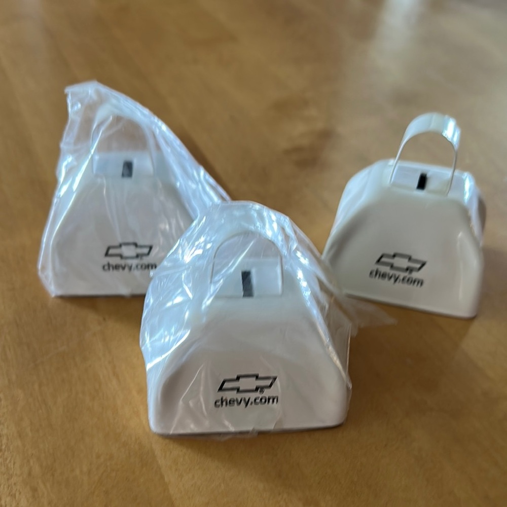 Chevy Chevrolet White Metal Mini Noise Maker Cowbells Tailgate Promo Lot of 3